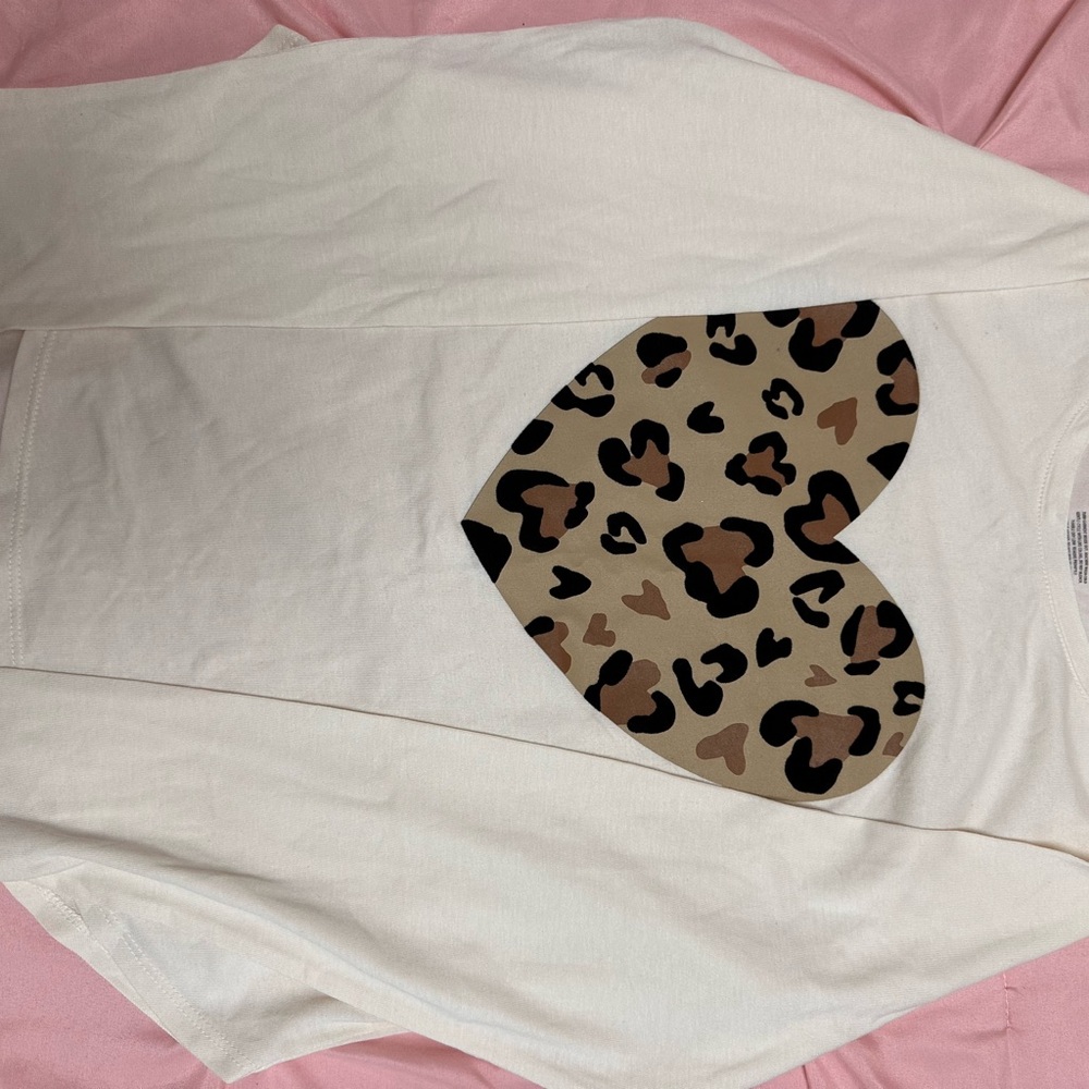 Cream and Brown Long Sleeve Tee Leopard Heart